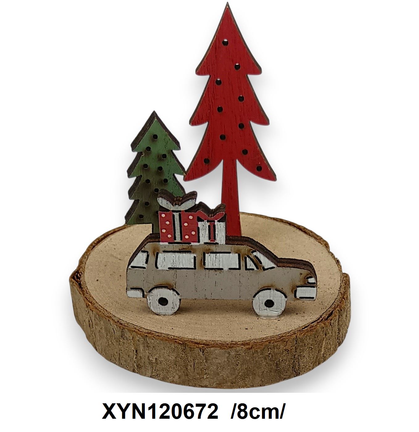 Fa korongon fenyõ, autó makett /8cm/ Fő kép